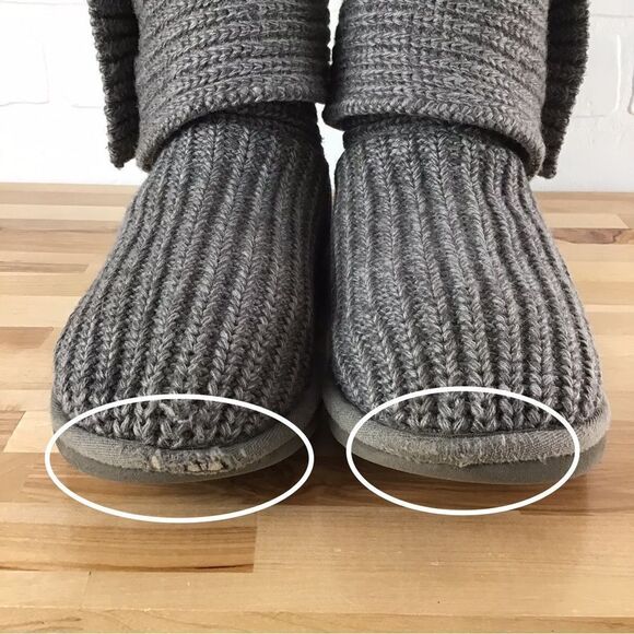 𝅺UGG EVA classic cordy Genuine leather  sheep skin lining knit grey size 4 - Picture 8 of 15